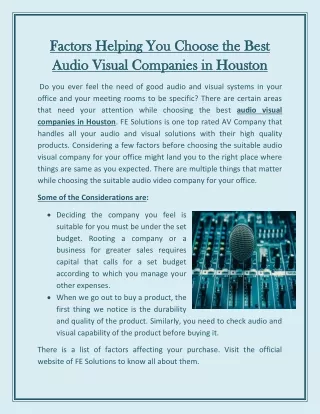 Factors Helping You Choose the Best Audio Visual Companies in Houston