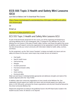 ECS 555 Topic 3 Health and Safety Mini Lessons GCU