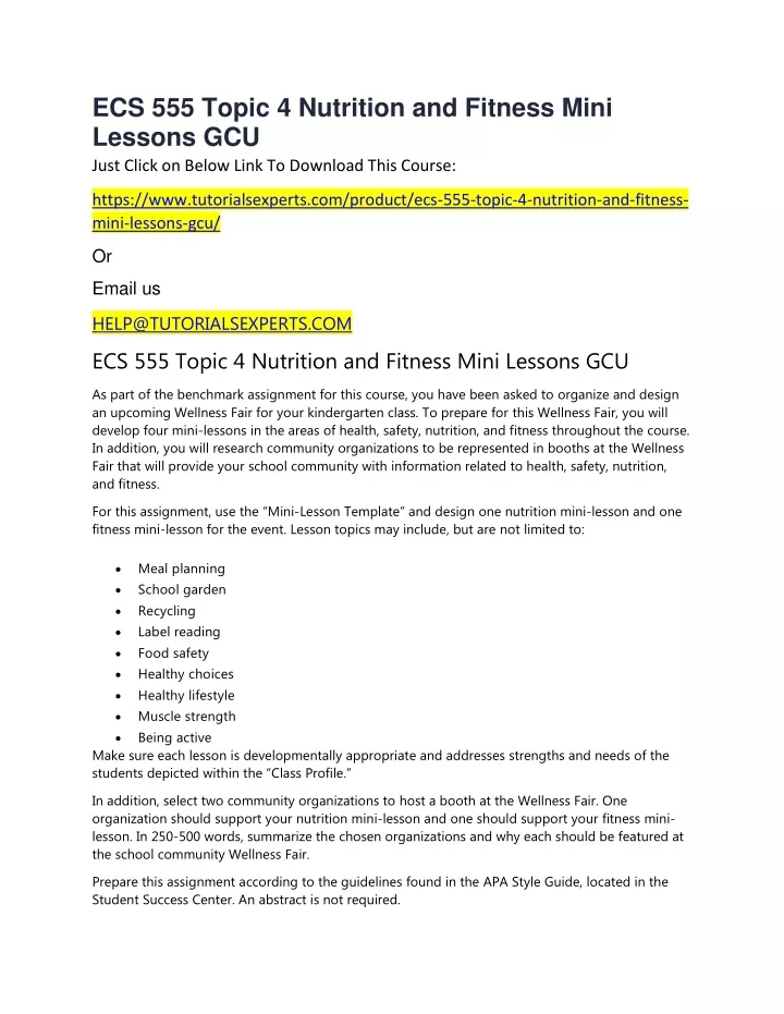 ecs 555 topic 4 nutrition and fitness mini