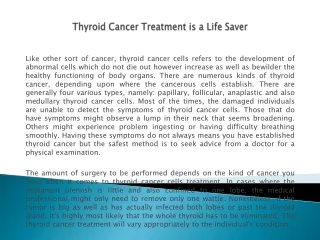Thyroid Cancer Treatment is a Life Saver