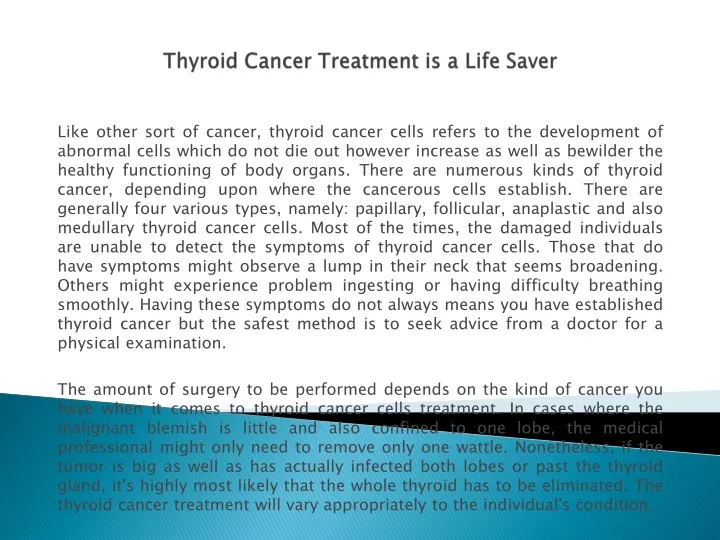 thyroid cancer treatment is a life saver