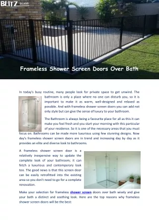 Frameless Shower Screen Doors Over Bath