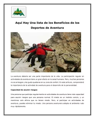 Aquí Hay Una lista de los Beneficios de los Deportes de Aventura