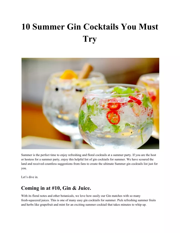 10 summer gin cocktails you must try