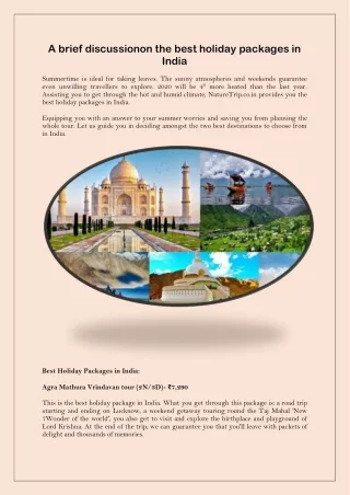 A brief discussionon the best holiday packages in India