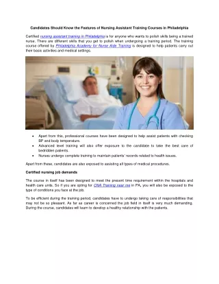 candidates should know the features of nursing