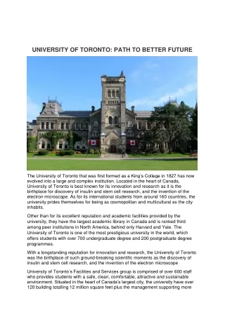 university of toronto path to better future