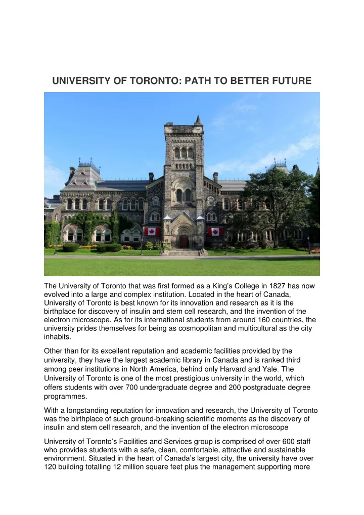university of toronto path to better future