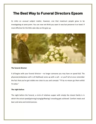 The Best Way to Funeral Directors Epsom