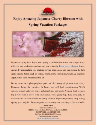 Enjoy Amazing Japanese Cherry Blossom with Spring Vacation Packages
