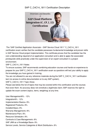 sap c c4c14 1811 certification description