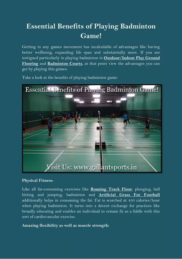 essential benefits of playing badminton game