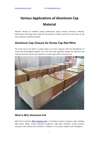 Various Applications of Aluminum Cap Material