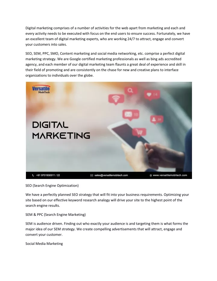 digital marketing comprises of a number