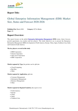 Enterprise Information Management (EIM) Market Size, Status and Forecast 2020-2026