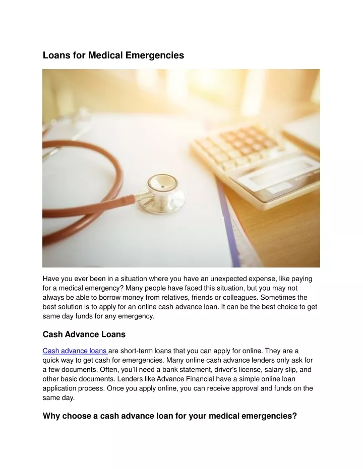 loans for medical emergencies
