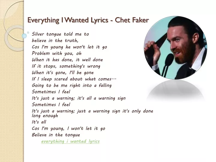 everything i wanted lyrics chet faker