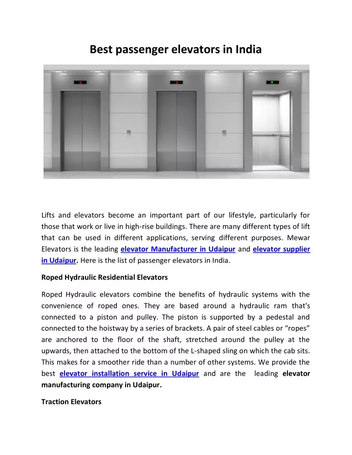 best passenger elevators in india