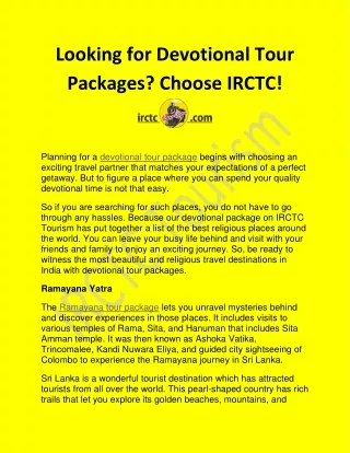looking for devotional tour packages choose irctc