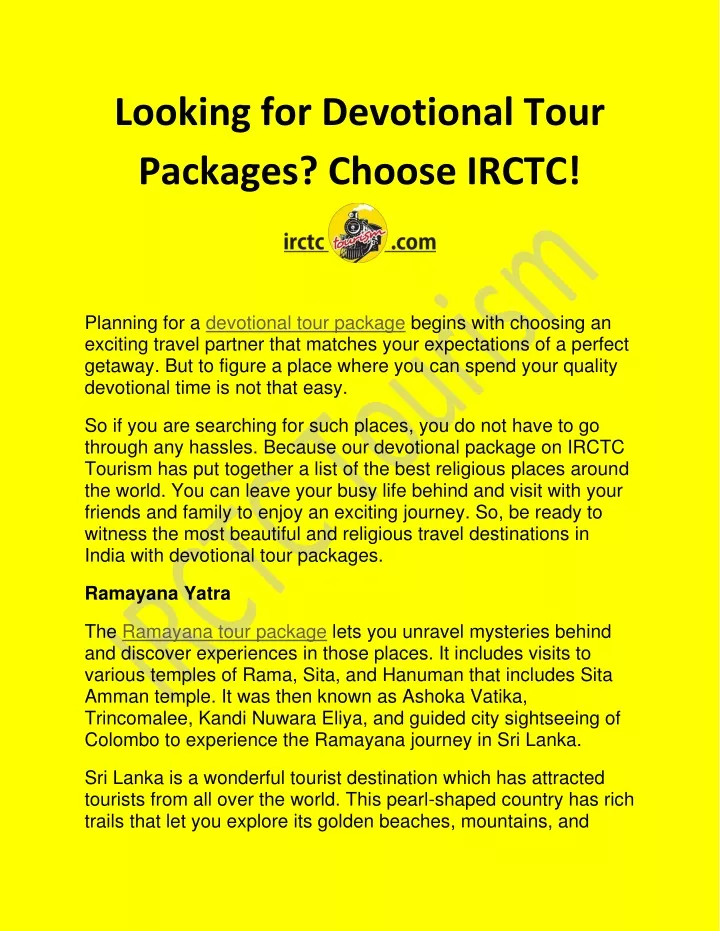 looking for devotional tour packages choose irctc