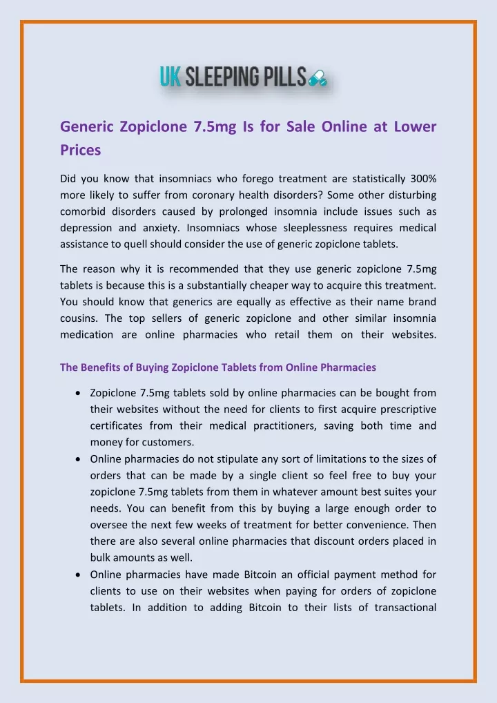 generic zopiclone 7 5mg is for sale online