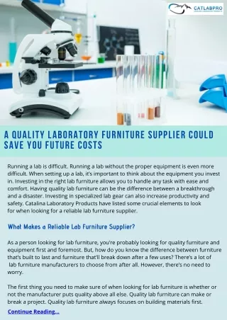 A Quality Laboratory Furniture Supplier Could Save You Future Costs