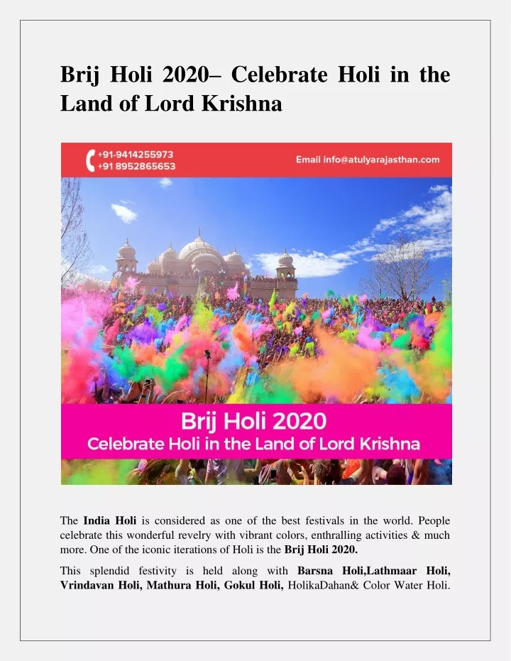 brij holi 2020 celebrate holi in the land of lord