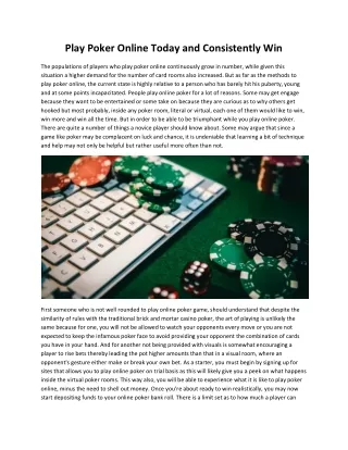 play poker online today and consistently win