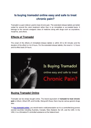 How Tramadol causes ease to chronic pain with utmost safety?