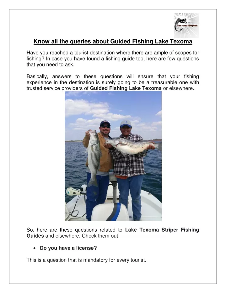 know all the queries about guided fishing lake