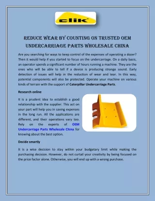 Reduce Wear By Counting on Trusted OEM Undercarriage Parts Wholesale China