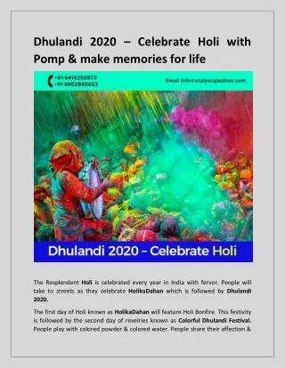 Dhulandi 2020 – Celebrate Holi with Pomp & make memories for life