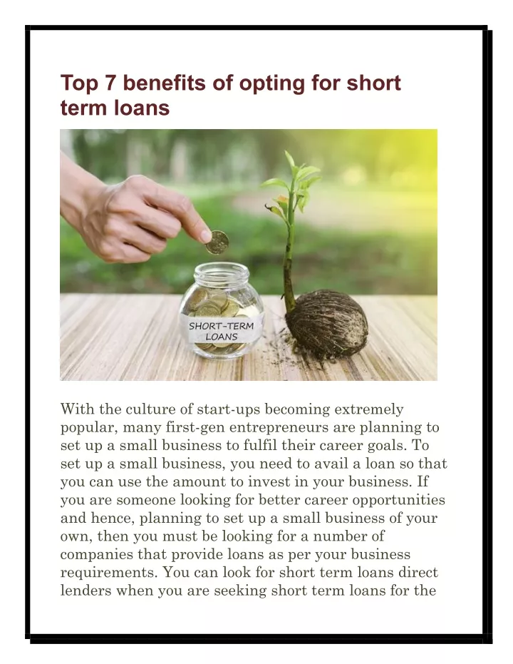 top 7 benefits of opting for short term loans