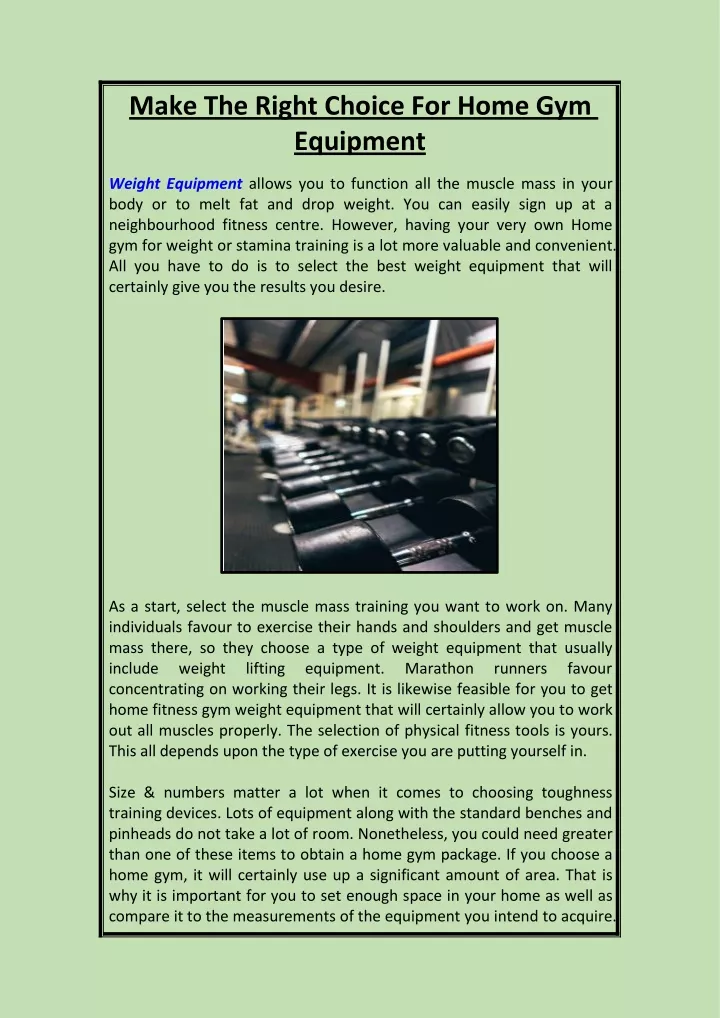 make the right choice for home gym equipment