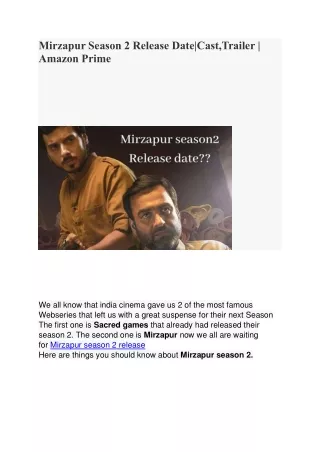 Mirzapur Season 2 Release Date
