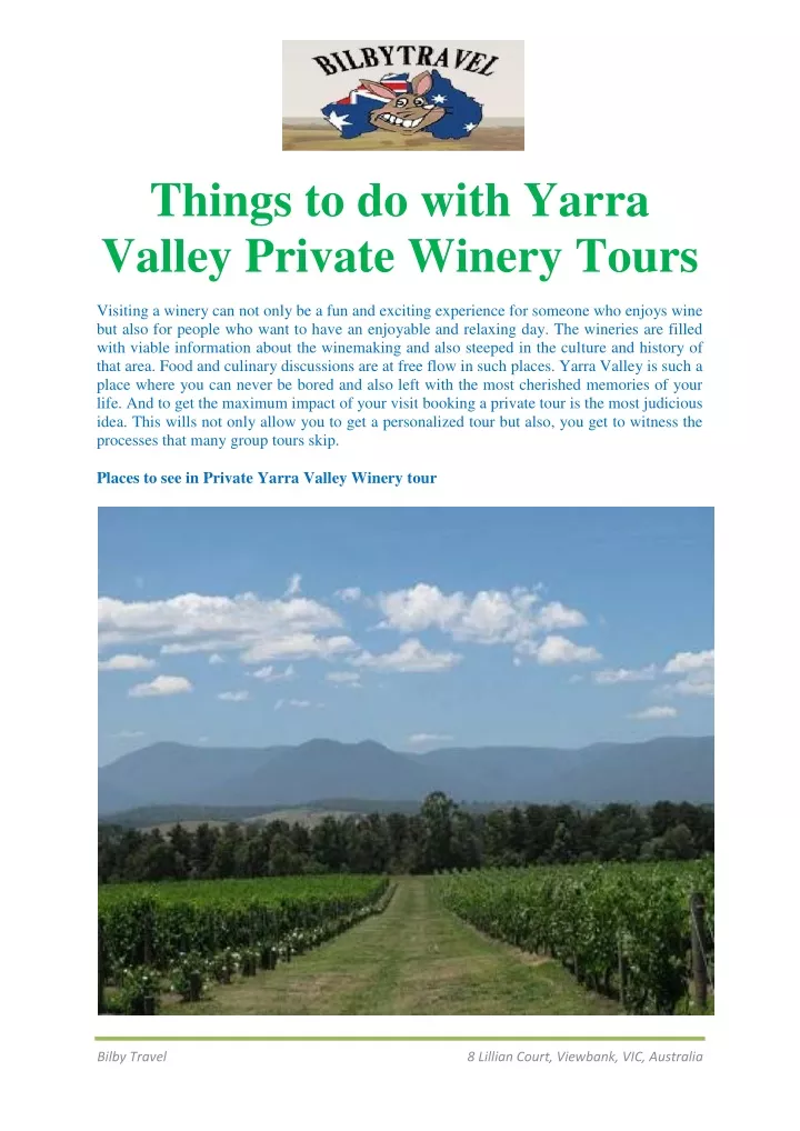 things to do with yarra valley private winery
