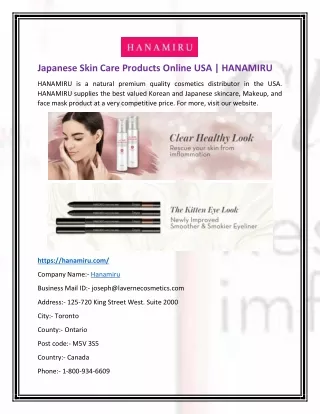 Japanese Skin Care Products Online USA | HANAMIRU