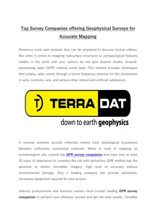 Top Survey Companies offering Geophysical Surveys for Accurate Mapping