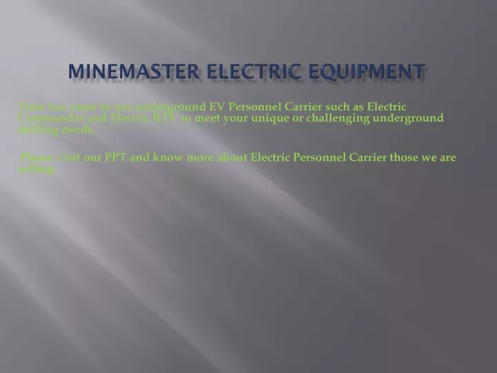minemaster electric equipment