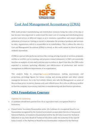 CMA Foundation - Best Cost Management Accounting Institute in Hyderabad | ISFS