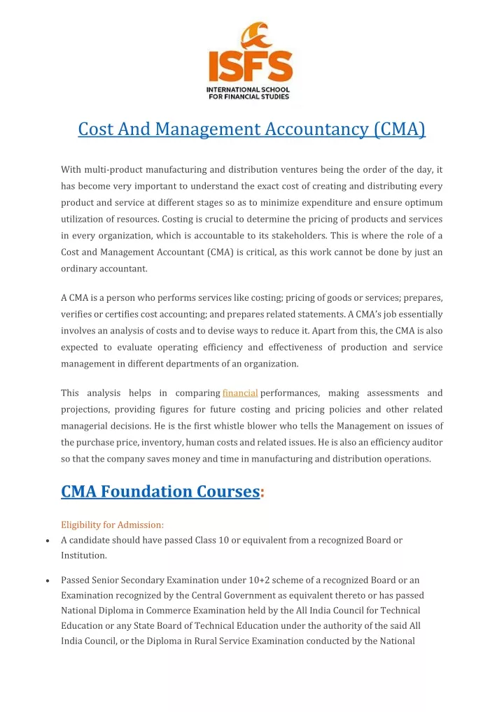 cost and management accountancy cma