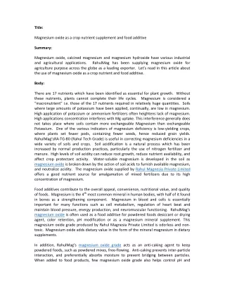 Magnesium oxide as a crop nutrient supplement and food additive