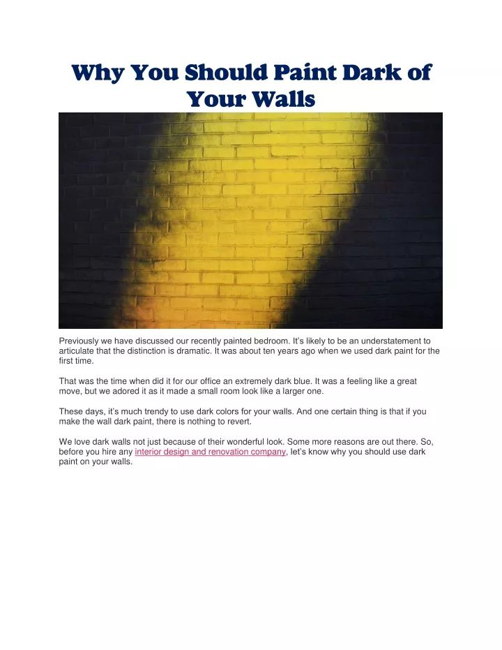why you should paint dark of your walls