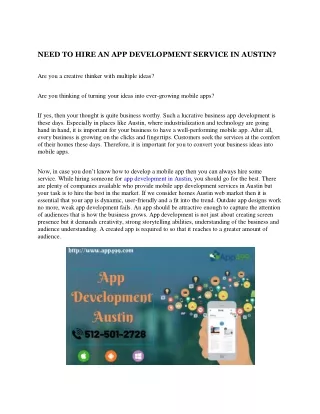 NEED TO HIRE AN APP DEVELOPMENT SERVICE IN AUSTIN?