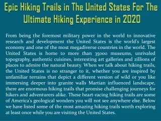 Epic Hiking Trails in The United States For The Ultimate Hiking Experience in 2020