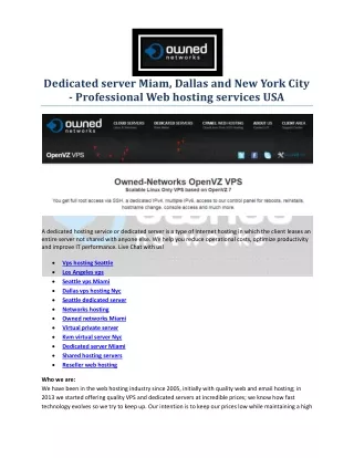 dedicated server miam dallas and new york city