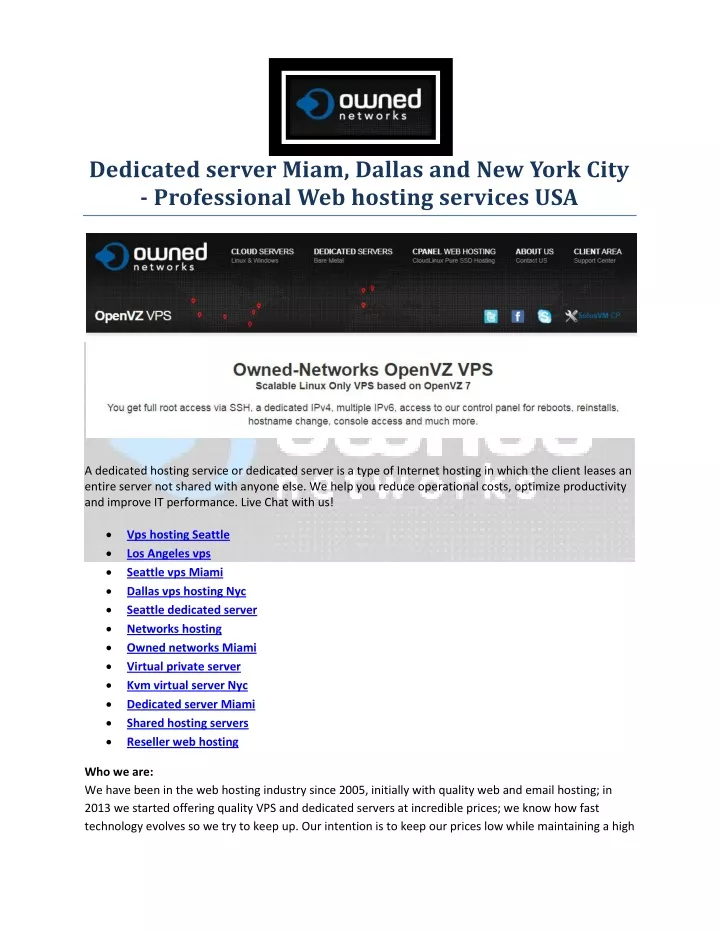 dedicated server miam dallas and new york city