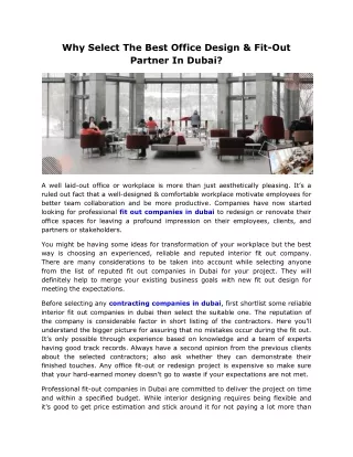 why select the best office design fit out partner