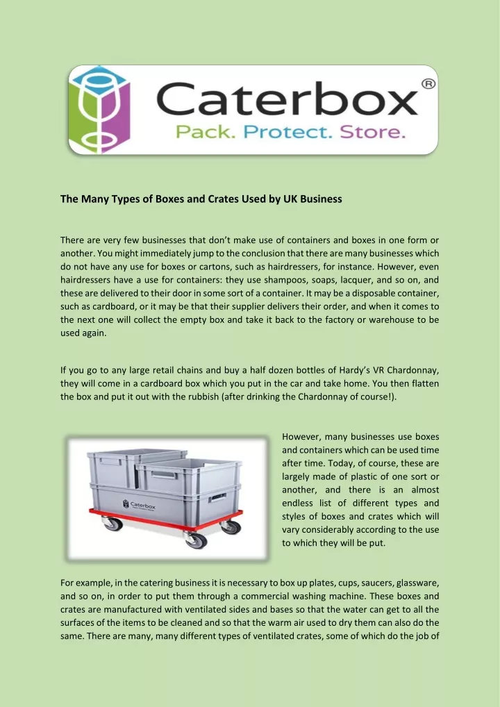 the many types of boxes and crates used