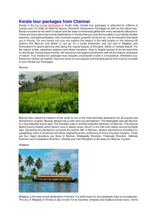 kerala tour packages from chennai